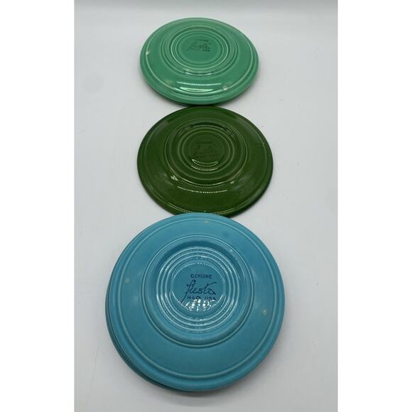 Vtg 6 Fiestware Saucers Assorted Colors Including HTF Forrest Green - Picture 4 of 5